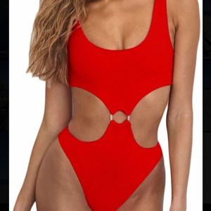 Red One Piece Cut Out Swim